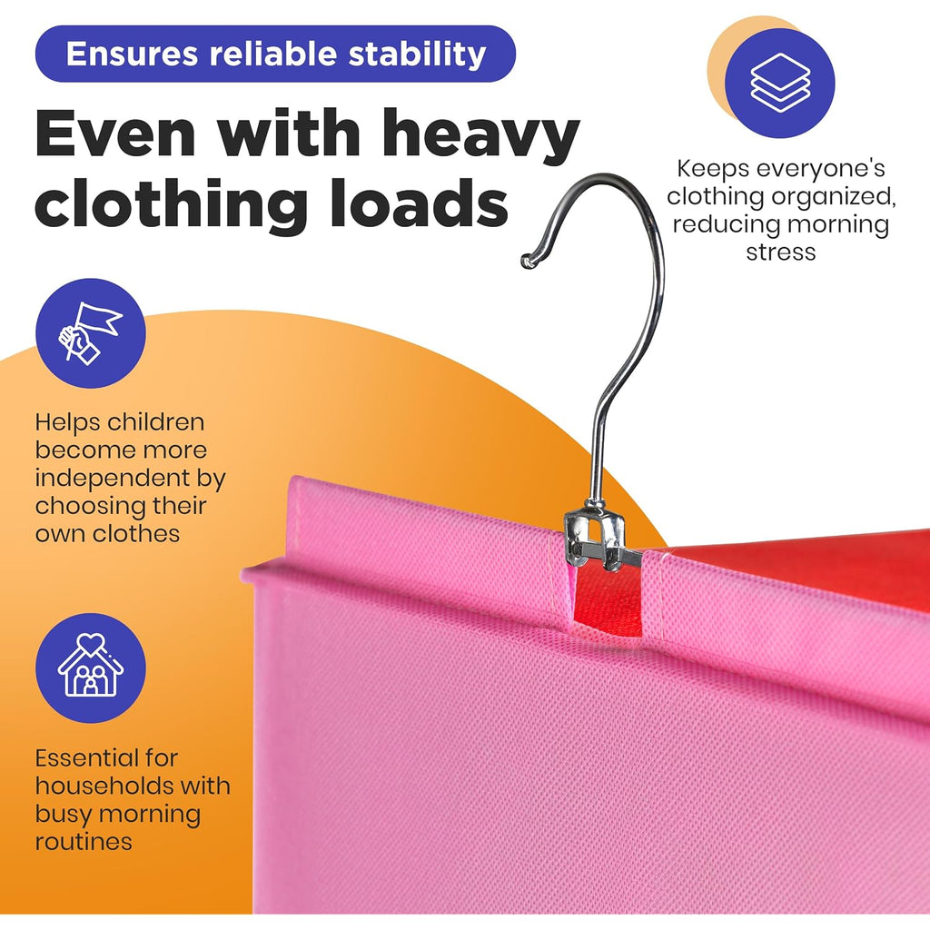 Handy Laundry Weekly Clothes Organizer For Kids, 6-Shelf Bamboo Reinforced | Days Of The Week Hanging Closet Shelves, Monday Through Friday And Weekend, School Outfit Storage, Side Pockets, Pink