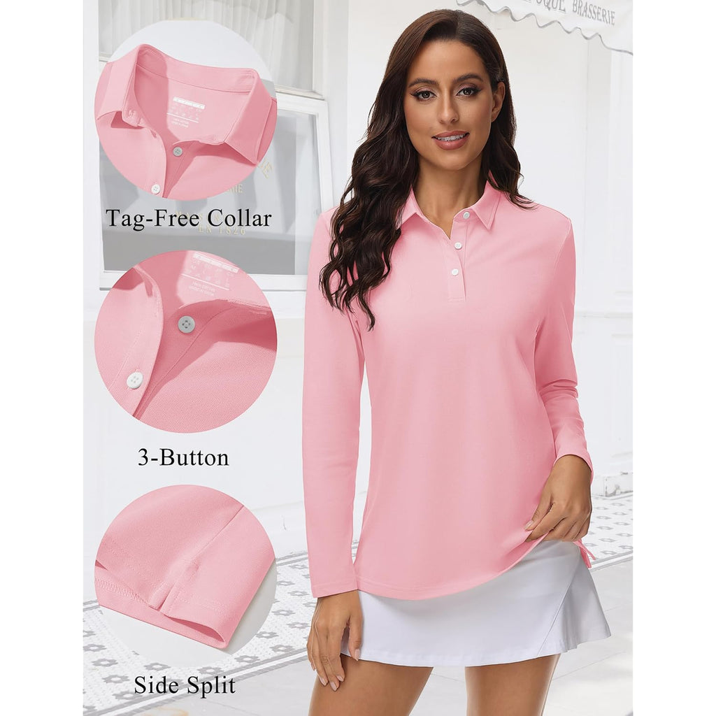 Womens Polo Shirts Long Sleeve Casual Tops Collared Button Down Cotton Tee Work T Shirt