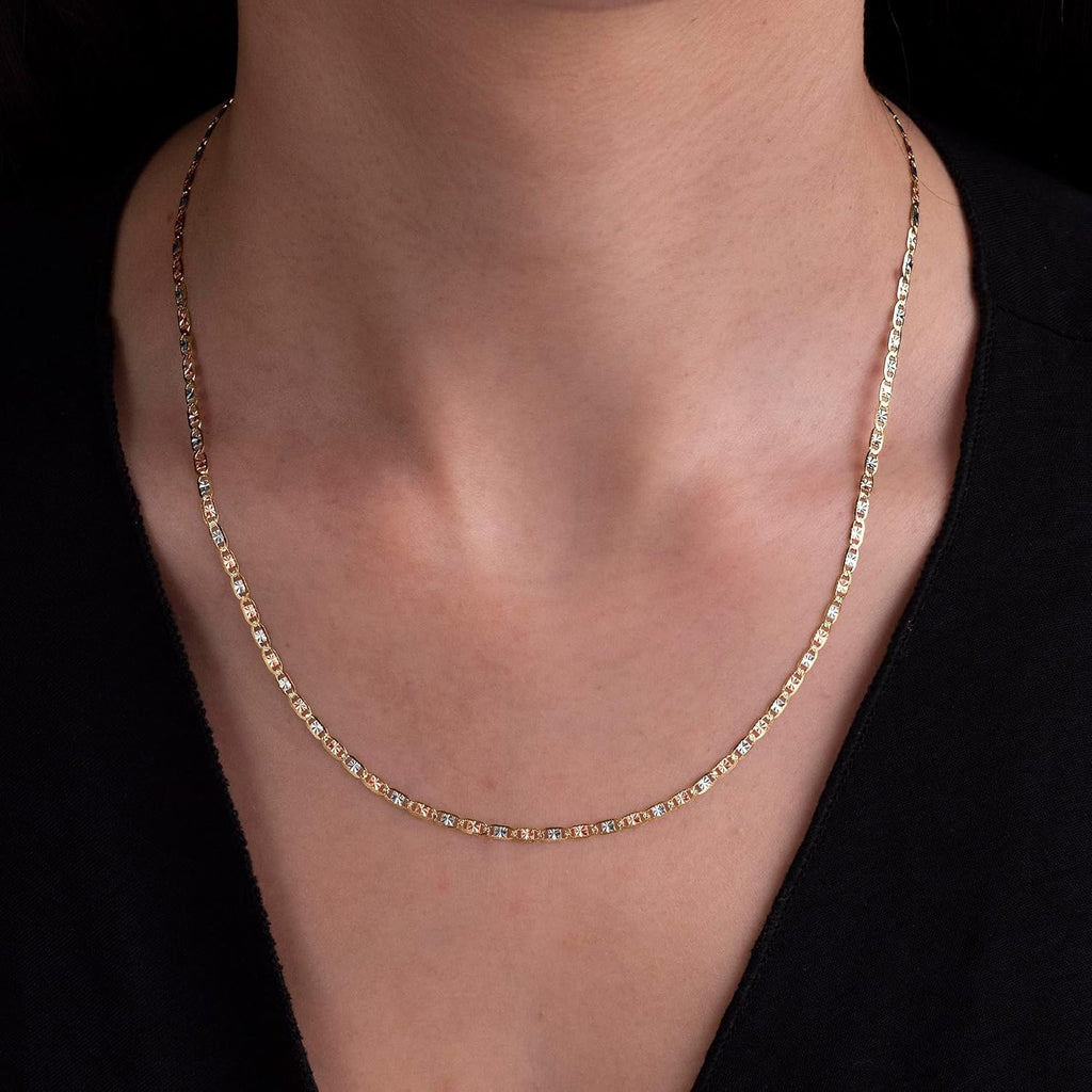 EVAYA 14K Solid Tri-Color Valentino Star Chain for Women & Men, 2mm-6mm, 16"-30"