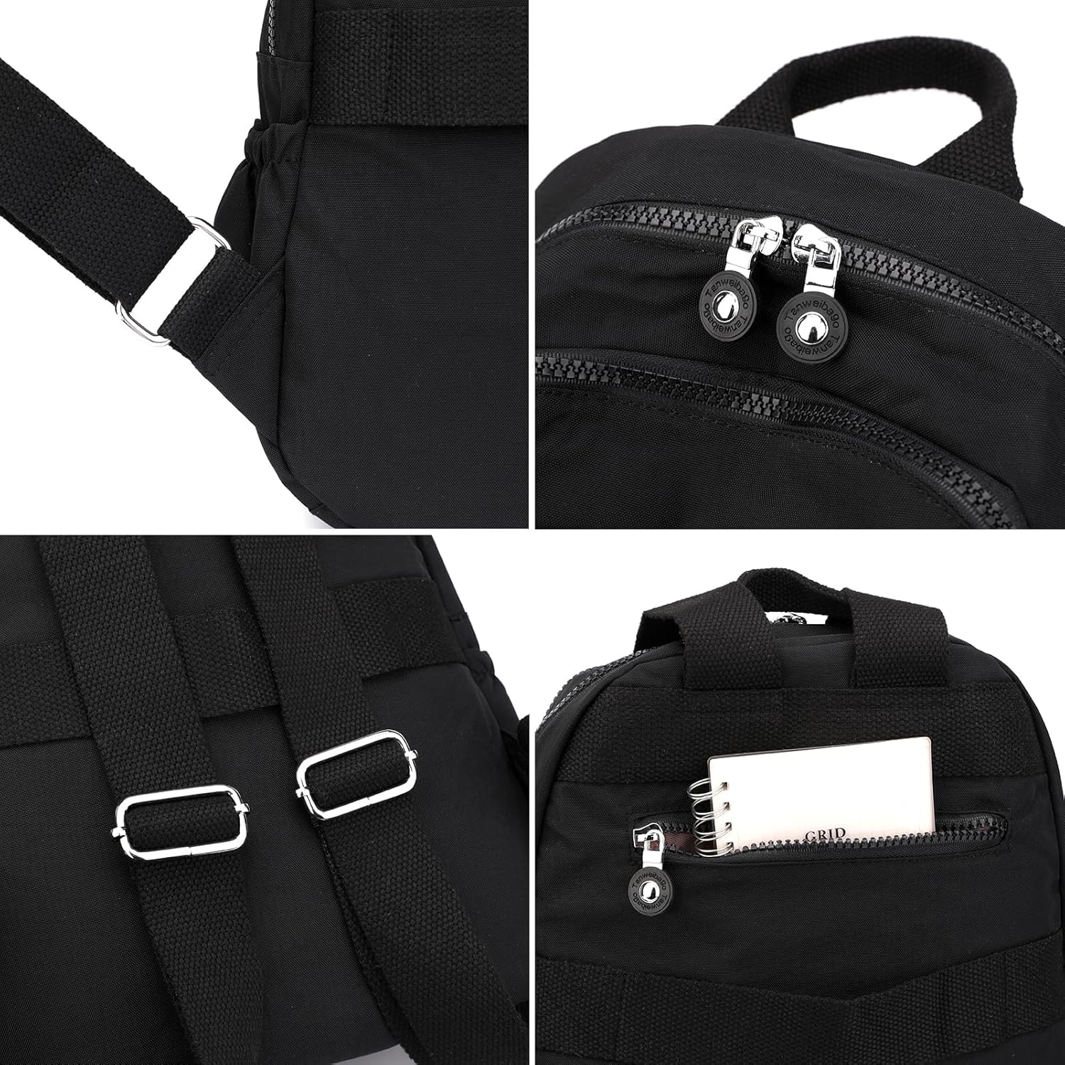 Tanweibago Mini Nylon Women Backpacks,11L Small Ladies backpacks Casual Lightweight Women Shopping Travel Daypack (Black)