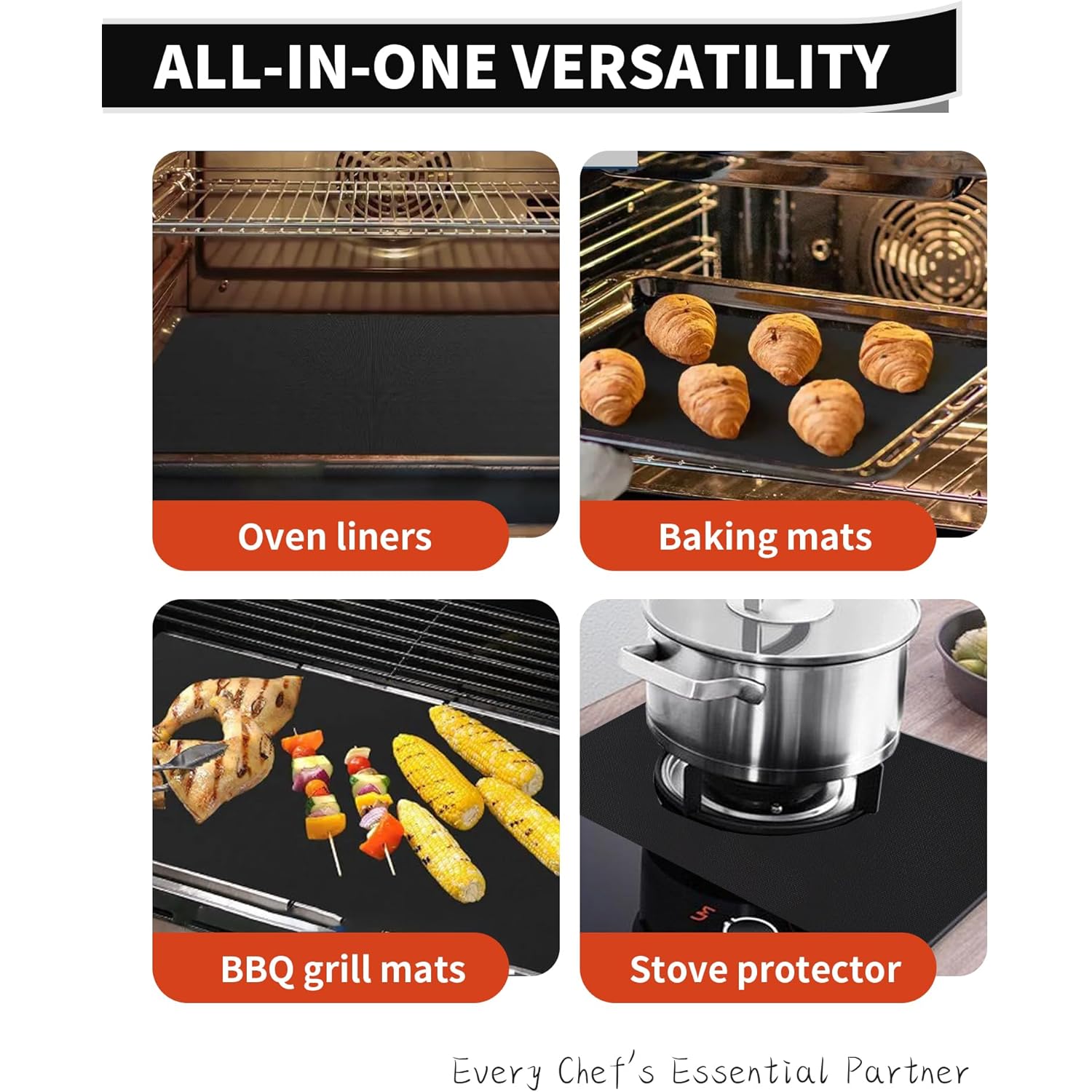 Oven Liners for Bottom of Oven - 2 Pack Large Heavy Duty Oven Mats, 17"x 25" Reusable Matt Liner for Electric, Gas, Toaster Ovens & Grills, BPA & PFOA Free, Kitchen Essentials, Black