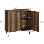 Smuxee Fluted Sideboard Cabinet, Freestanding Walnut Buffet Cabinet With Adjustable Shelf, Wood Storage Cabinet For Living Room, Entryway, Hallway