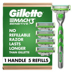Gillette Mach3 Sensitive Shaving Razor for Men, 1 Handle and 5 Blade Refills, for Sensitive Skin