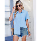 Women Blouses Short Sleeve Button Down Shirts Business Casual Dressy Work Tops Summer Spring Clothes