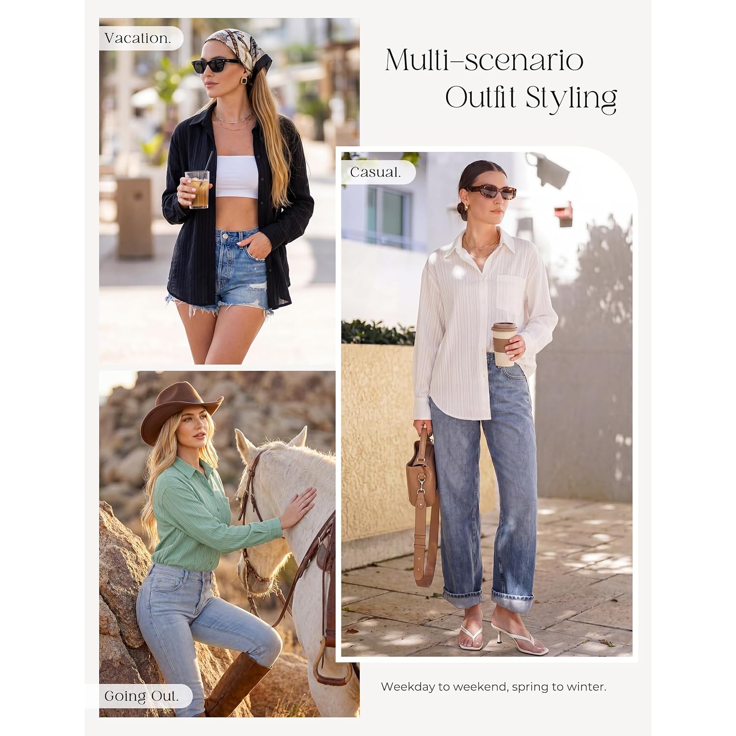 Grace Karin Women'S 2026 Cotton Button Down Blouses, Dressy Casual Long Sleeve Shirts, Trendy Summer Collared Work Tops