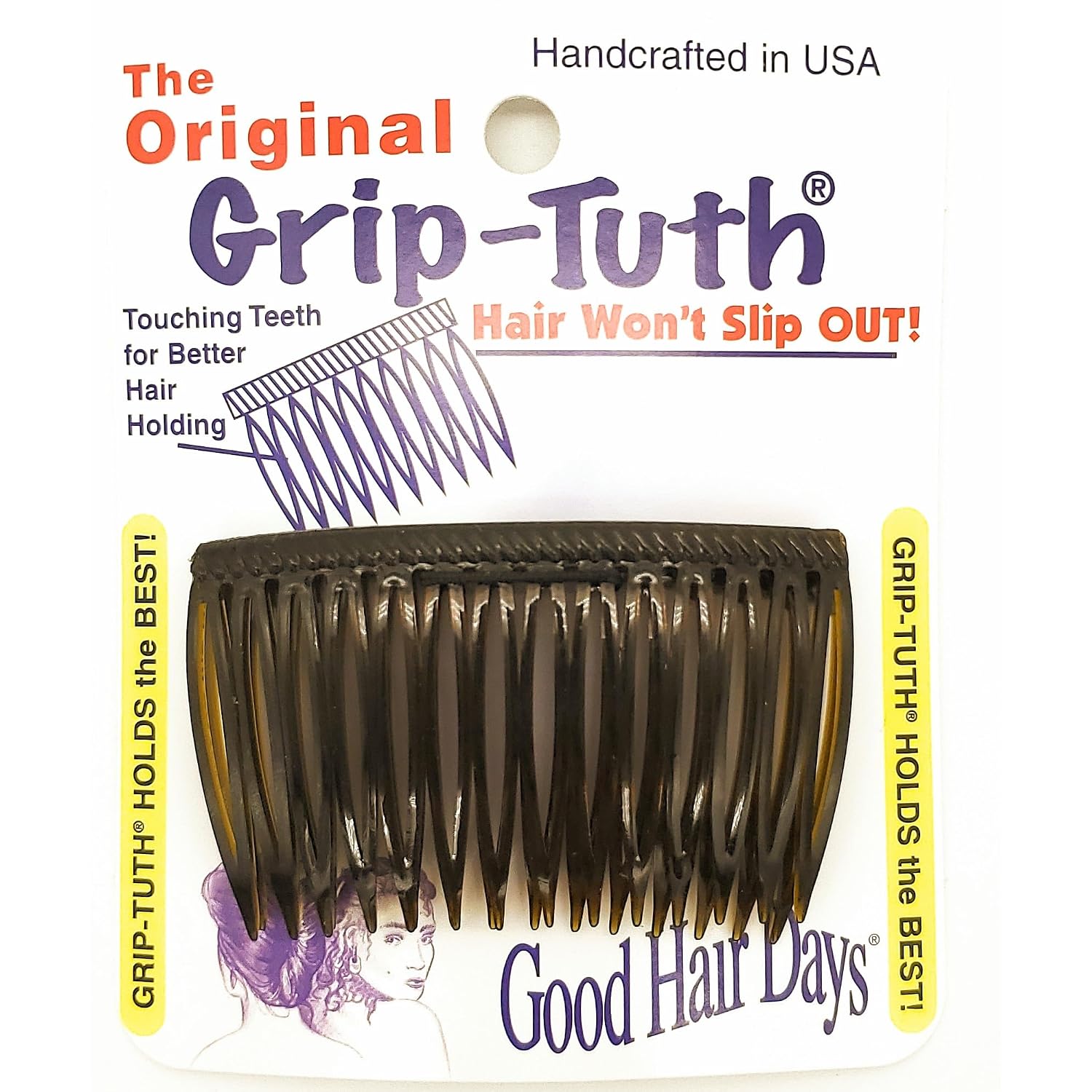 Good Hair Days Grip-Tuth Combs 40415 Set Of 2, Tortoise Shell Color 2 3/4" Wide