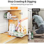 PXRACK Under Sink Organizer, Adjustable Height, 2 Tier Pull Out Under Cabinet Organizer, Slide Out Thickened Metal Under Sink Storage for Kitchen Bathroom Laundry Pantry Cabinet, White, Large-2-Pack