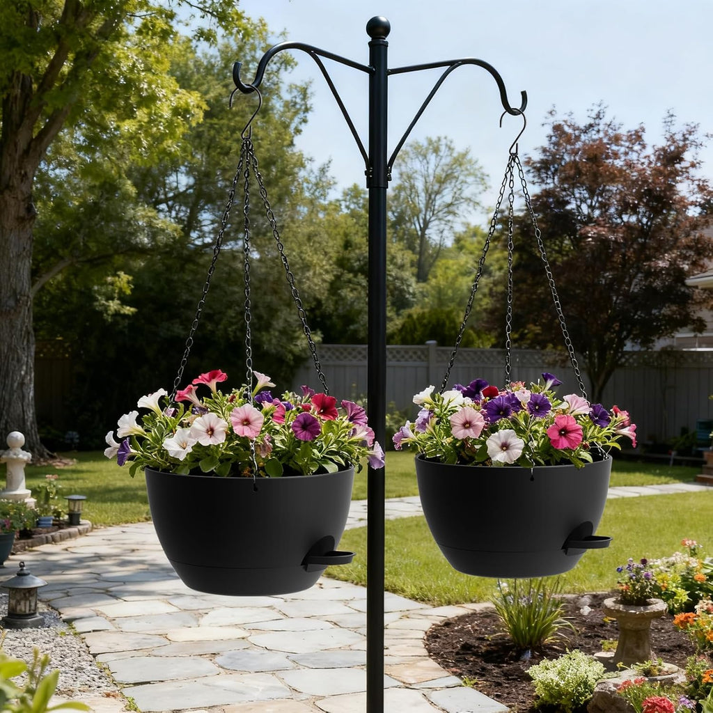 Uouz 13 Inch 2 Pack Large Self Watering Hanging Planters For Indoor Outdoor Plants, Hanging Plant Pots With Removable 50 Oz Reservoir, Plastic Hanging Basket For Window Porch Garden Balcony, Black