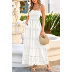 Dowerme Womens Summer Maxi Dresses 2026 Casual Spaghetti Strap Smocked Eyelet Cotton Dress Long Beach Vacation Sundress