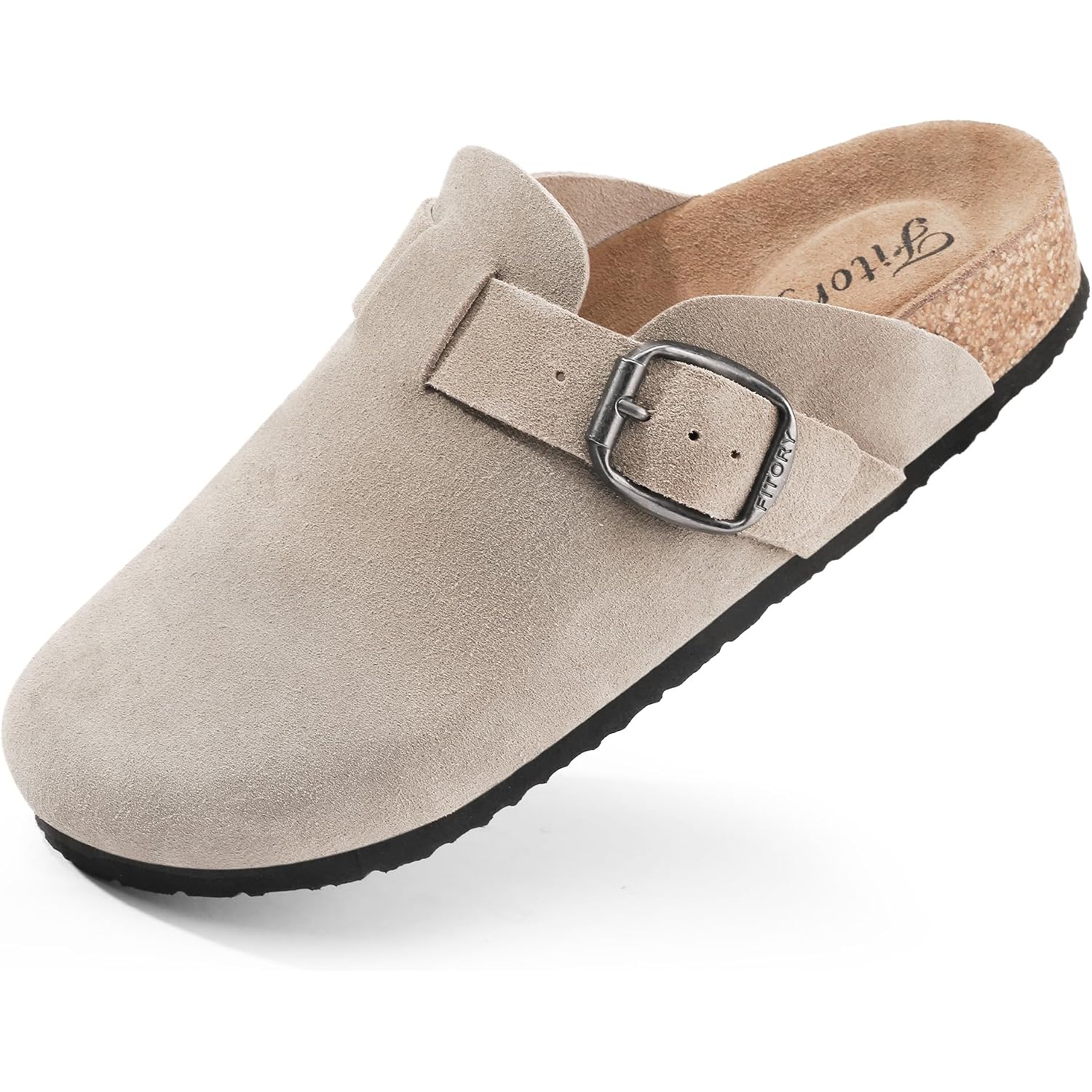 Fitory Womens Clogs Slip-On Potato Shoes Leather Mules With Suede Cork Footbed Size 6-11