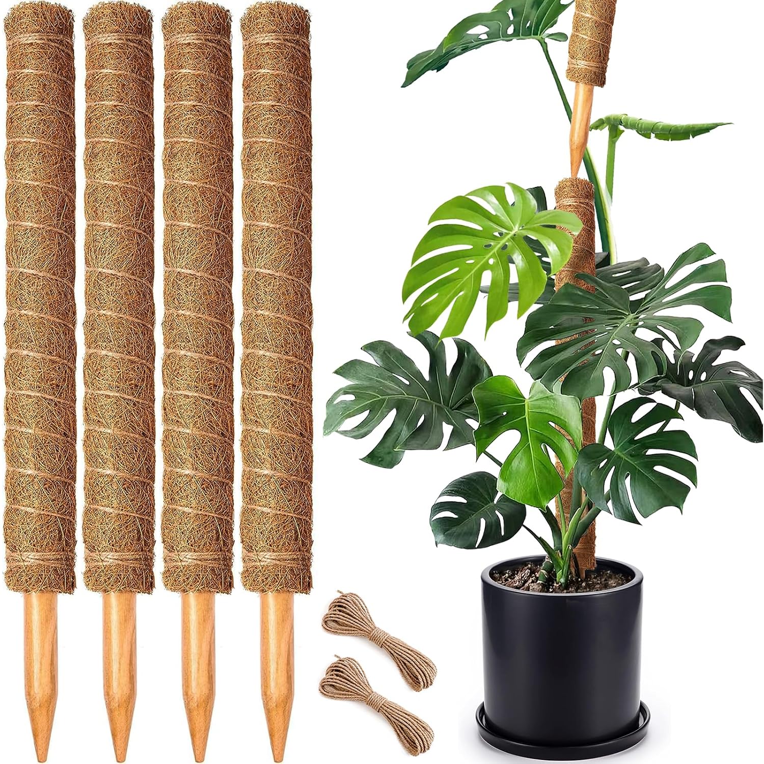4 Pack 22 Inch Moss Poles, Stackable Moss Pole For Plants Monstera, 70 Inch Tall Moss Poles For Climbing Plants Indoor, Coir Totem Plant Support Stakes Stand For Potted Plants, Pothos