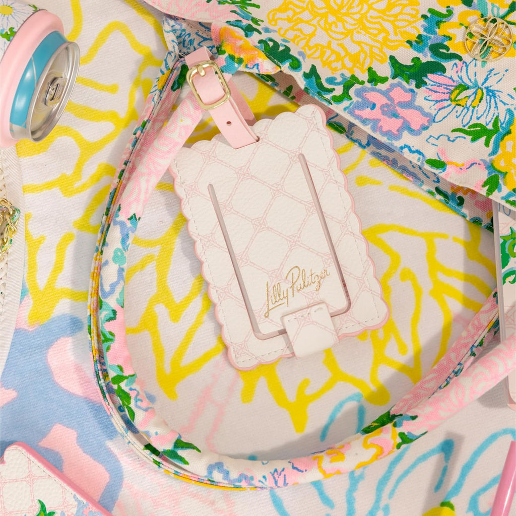 Lilly Pulitzer Ruffle Tote Bag, Cotton Canvas Shoulder Tote with Ruffle Detail, Flat Base, Durable Straps, Large Carryall for Travel & Everyday Use (Lilly Garden Home)