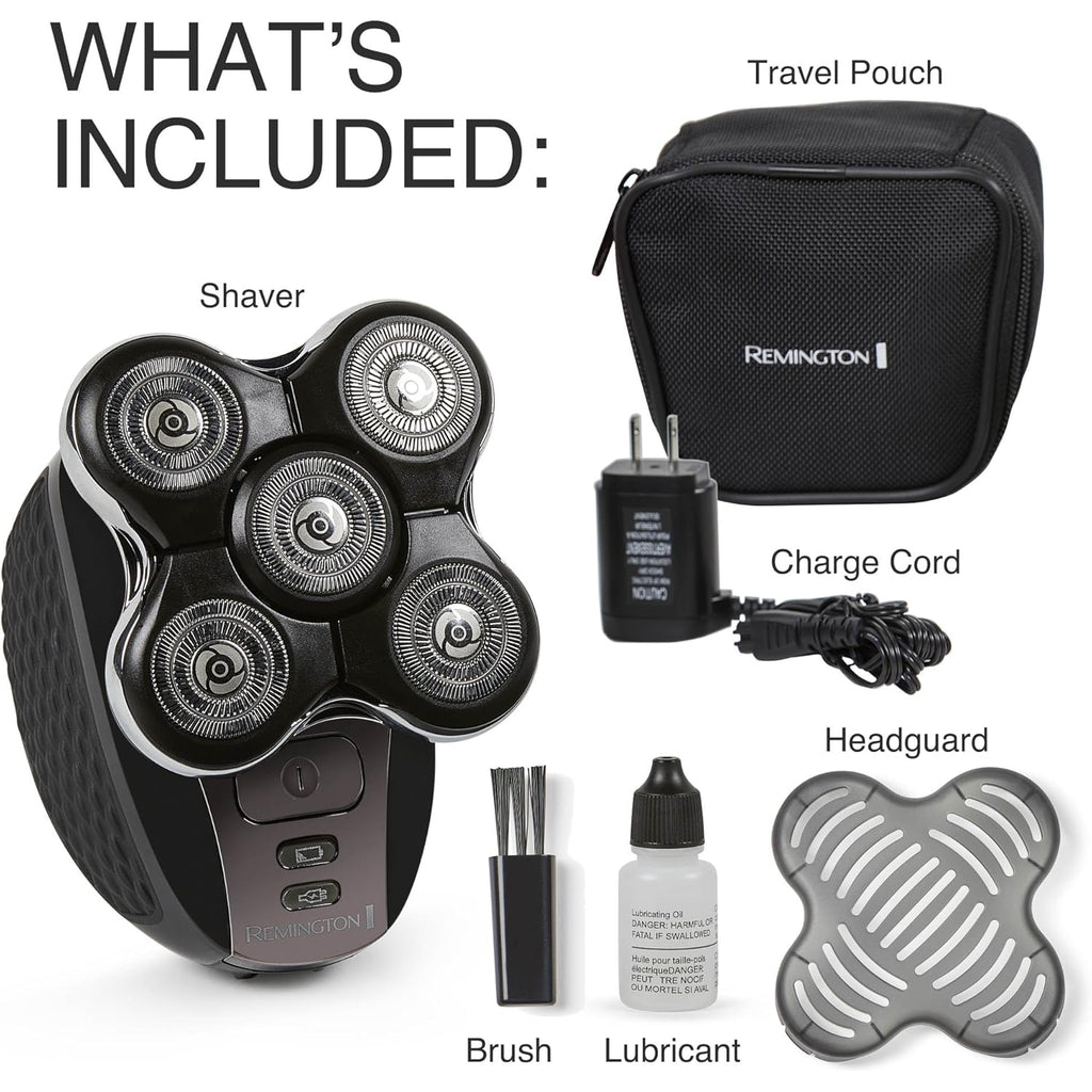 Remington Balder Pro XR7000 Head Shaver for Bald Men, Cordless Electric Razor, 5 Dual Track Rotary Blades, Waterproof Wet/Dry, Lithium Rechargeable, Hair Capture Chamber, Pop-Up Trimmer