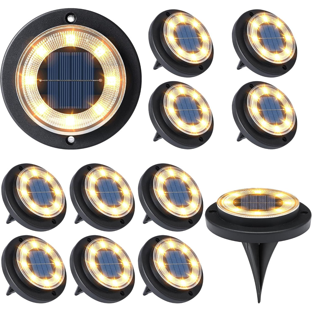 Solar Lights Outdoor Waterproof - 2-In-1 Solar Powered Ground Lights Outdoor Solar Disk Light Landscape Light For Deck Step Patio Yard Pathway Walkway Driveway Garden (Warm White, 12 Pack)