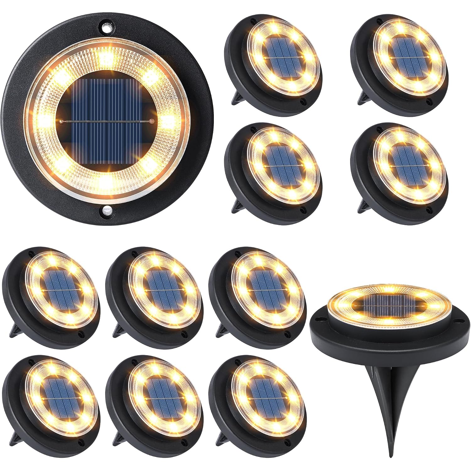 Solar Lights Outdoor Waterproof - 2-In-1 Solar Powered Ground Lights Outdoor Solar Disk Light Landscape Light For Deck Step Patio Yard Pathway Walkway Driveway Garden (Warm White, 12 Pack)