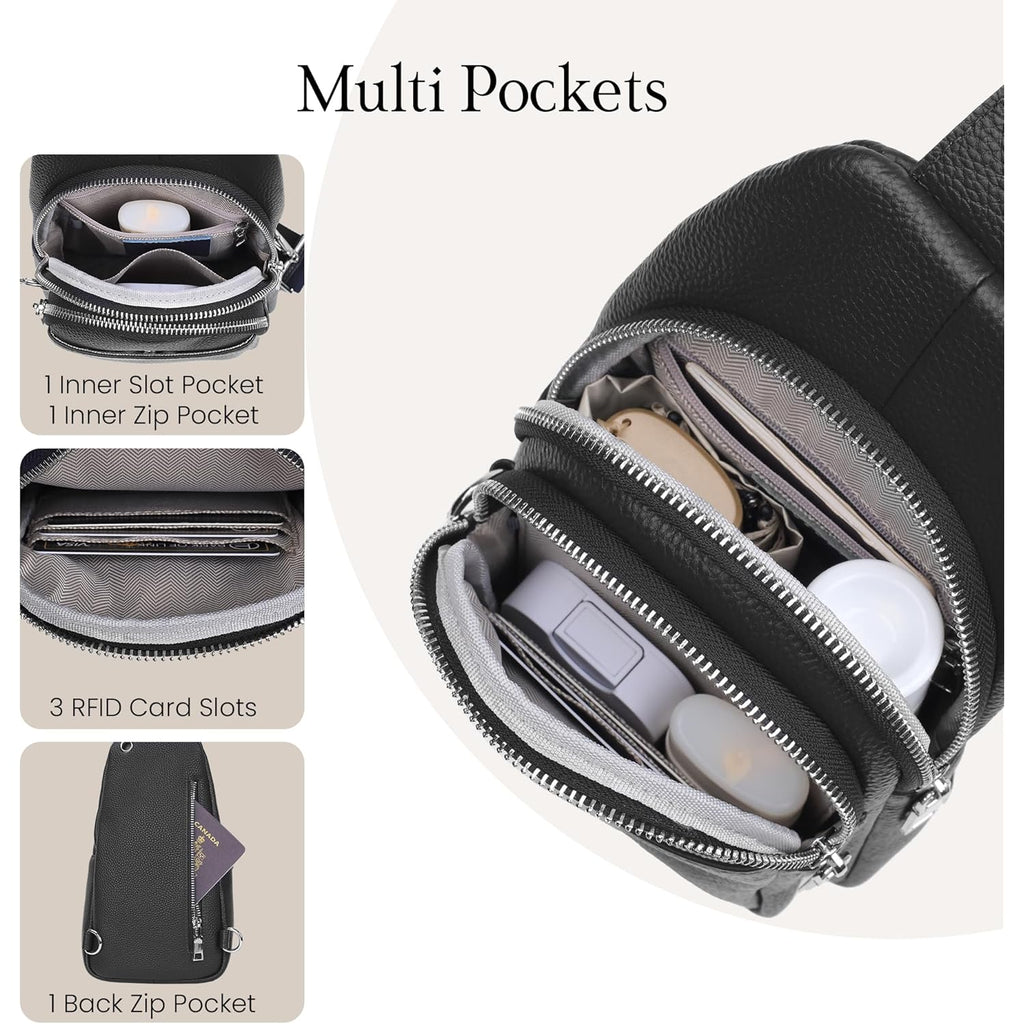 befen Genuine Leather Sling Bag for Women Anti-Theft Crossbody Chest Bags Fanny Packs for Travel with RFID Card Slots