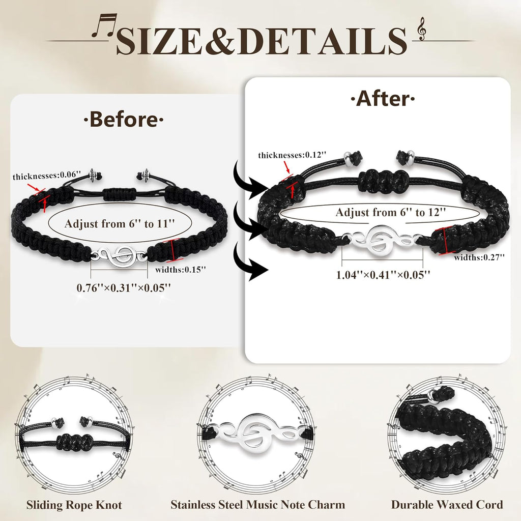 SmileBelle Music Gifts for Women and Men, Guitar Bracelet Teacher Appreciation Gifts Black and White Graduation Bracelets as Marching Band Jewelry for Choir Student Musical Lovers