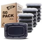 Freshware Meal Prep Containers [50 Pack] 1 Compartment With Lids, Food Storage Containers, Bento Box, Bpa Free, Stackable, Microwave/Dishwasher/Freezer Safe (24 Oz)
