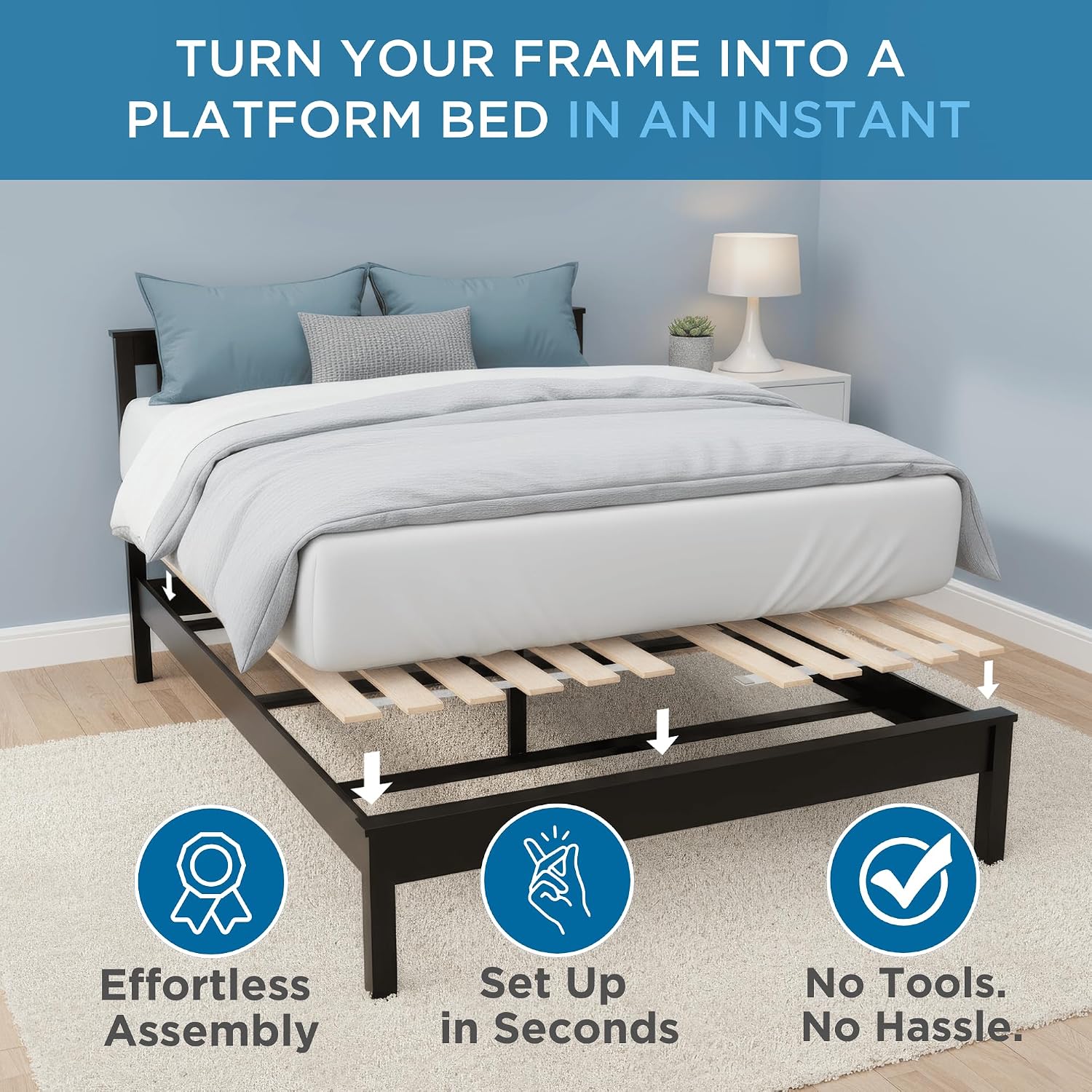 Slatsure Queen Size Bunkie Board – Heavy Duty Vertical Bed Slats & Foldable Wooden Support Board For Sagging Mattress Or Platform Bed Frame, Box Spring Alternative And Replacement