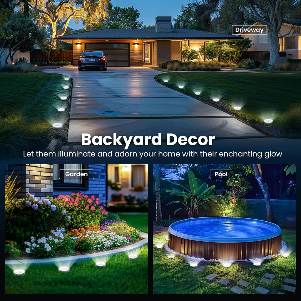 Solpex 10 Pack Solar Ground Lights Outdoor Waterproof, Solar Powered Pathway Lights, Landscape Lighting For Garden Walkway Driveway Backyard Decor (Cool White)