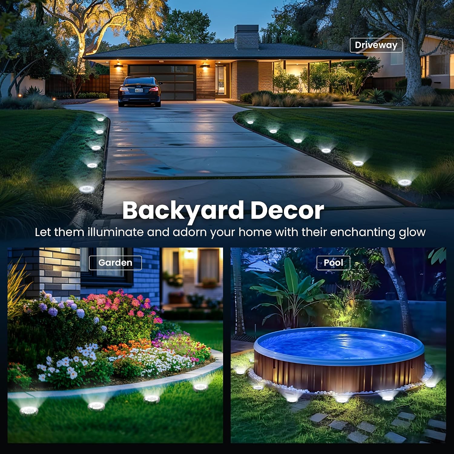 Solpex 10 Pack Solar Ground Lights Outdoor Waterproof, Solar Powered Pathway Lights, Landscape Lighting For Garden Walkway Driveway Backyard Decor (Cool White)