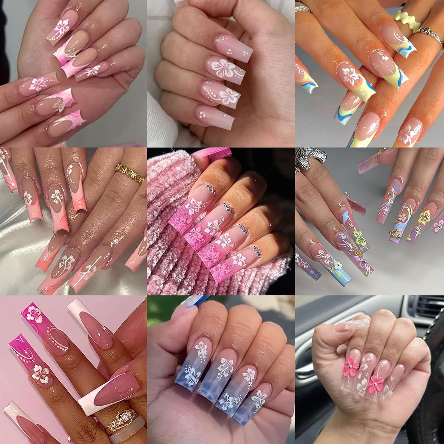 MUIIGOOD Flower Nail Stickers 10 Sheets Hibiscus Nail Decals White Pink Golden Clear Silver Decals Nail Art Decorations Nail Decals Nail Art Supplies Nail Designs for Women Manicure Tips