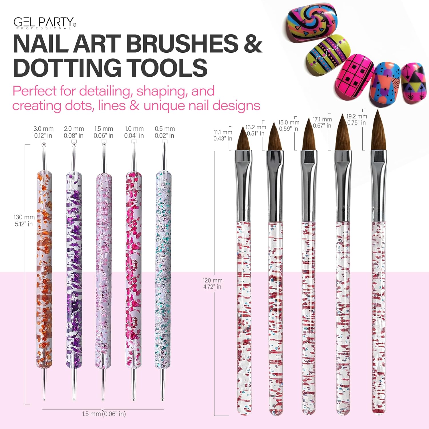 GELPARTY 32-Piece Nail Art Brush Set Professional Brushes for Acrylic, Gel, UV, Ombre, Dotting & 3D Designs | Drawing Pen For Gel Complete Kit for Salon & DIY Use