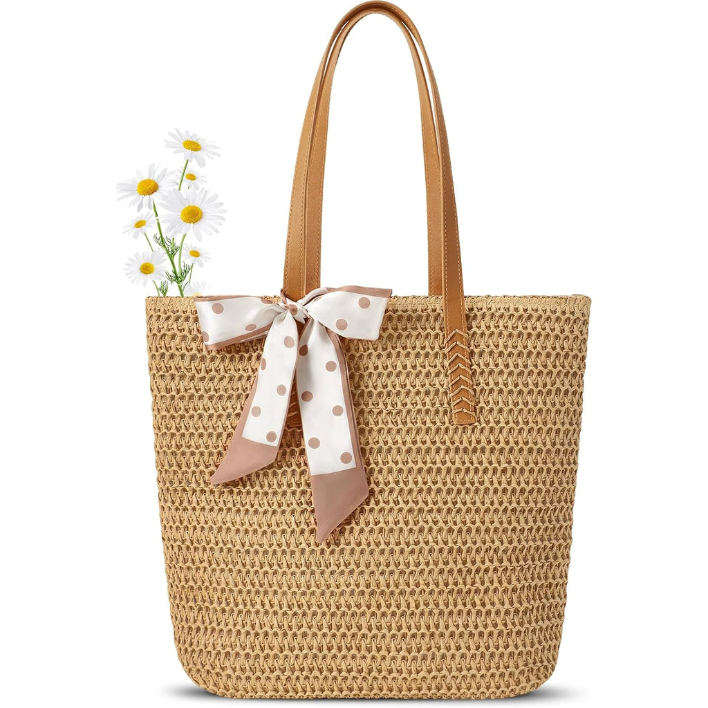 Trifabricy Beach Bags for Women, Large Straw Beach Bag, Beach Tote Bag Shoulder Handbags, Straw Bag Beach Purse for Summer