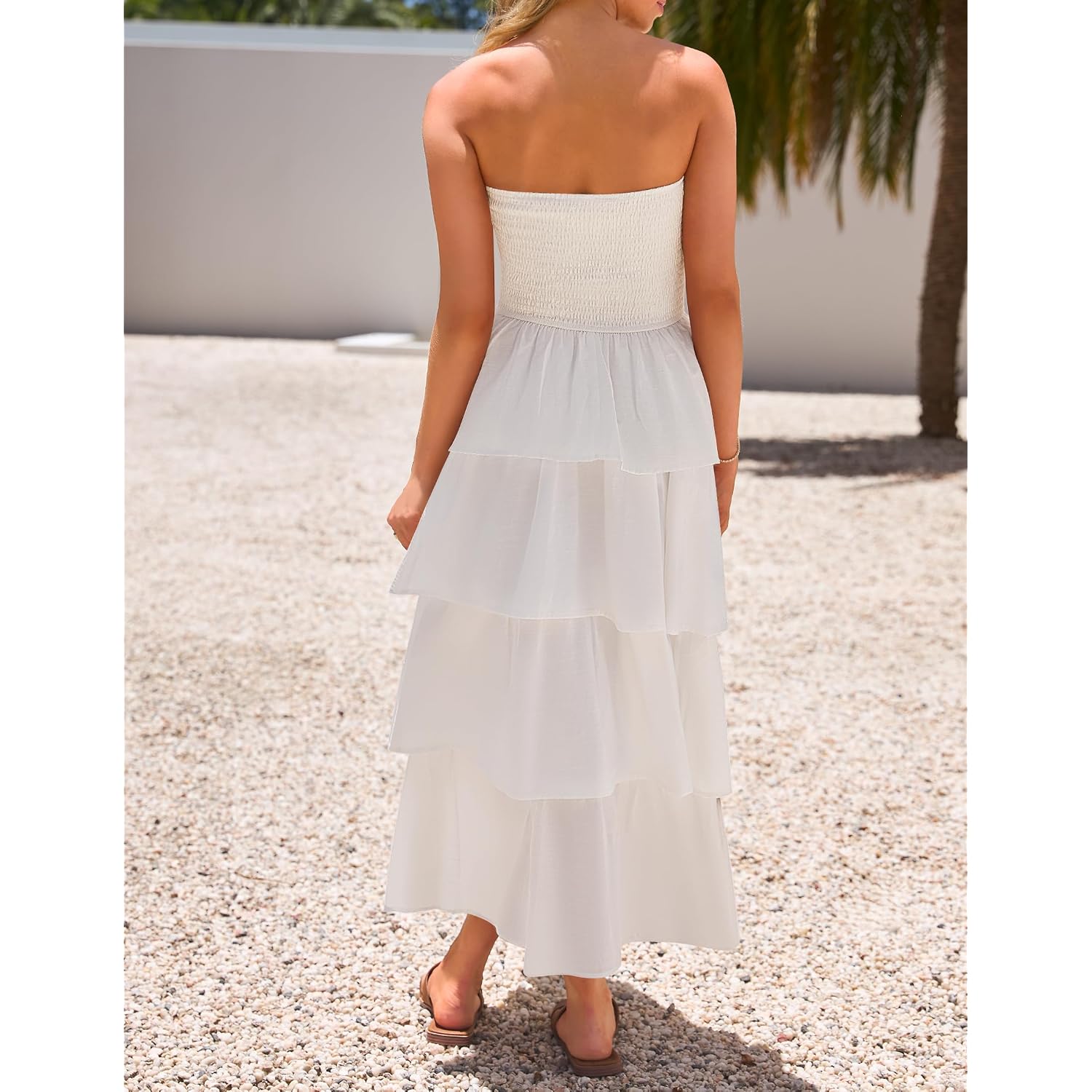 Zesica Women‘S Summer Boho Strapless Maxi Dress 2026 Casual Sleeveless Off Shoulder Smocked Tiered Beach Long Sundress