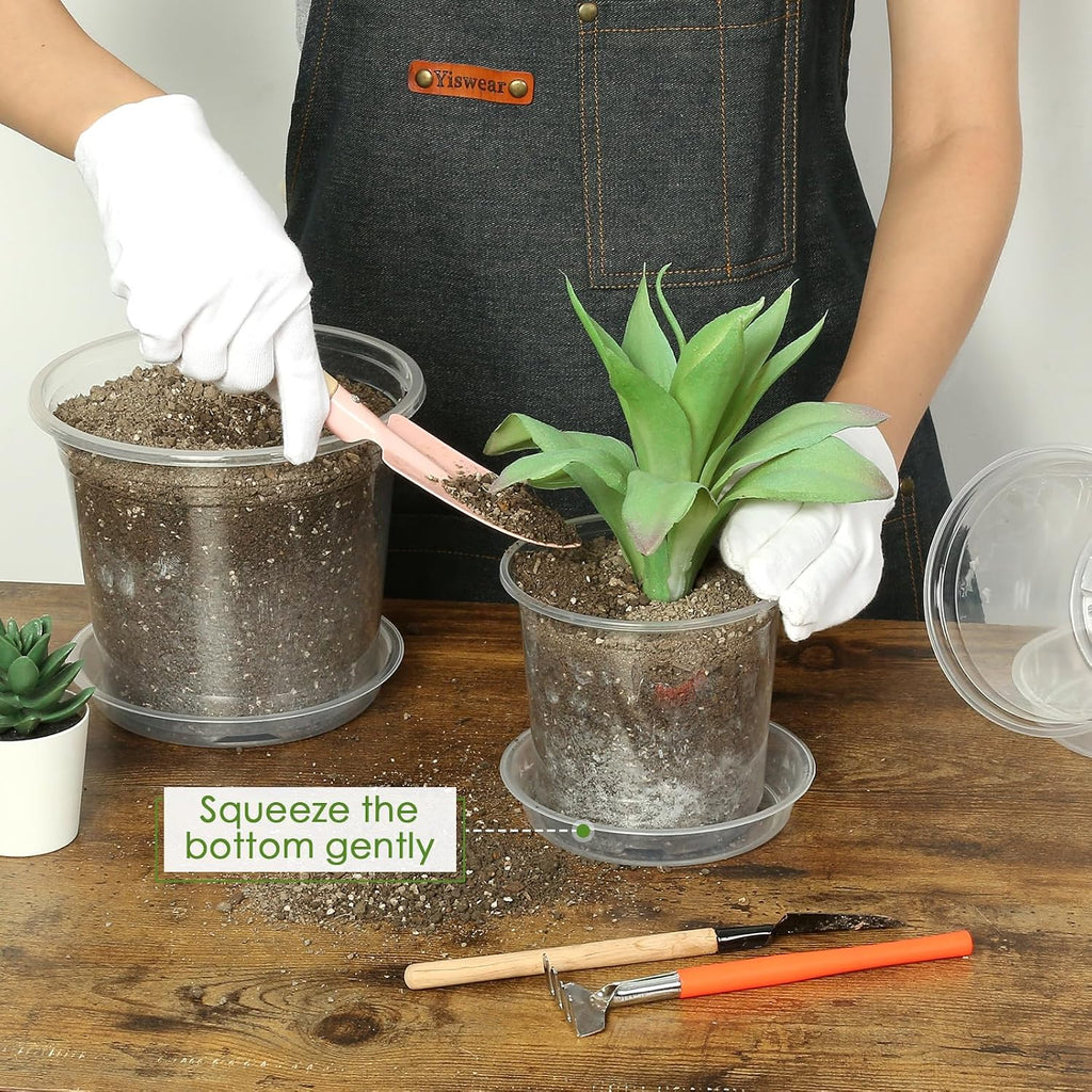 Fuijol 4/5/6/7 Inch Clear Nursery Pots For Plants With Sacuers 20 Pack, Plastic Flower Pots With Drainage Holes, Variety Pack Seedlings Garden Pot For Indoor Outdoor (4+5+6+7 Inch)