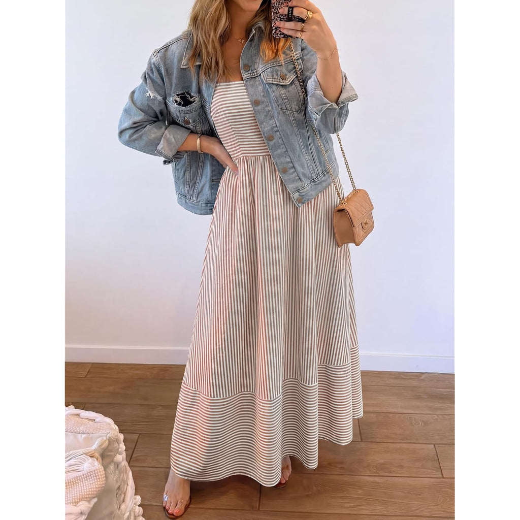 Caracilia Womens Maxi Dresses Gingham Spaghetti Strap Back Smocked Flowy Long Sundress Summer Beach Vacation Clothes 2026