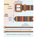 Womens Casual Belts - Multicolor Woven Belt & Brown Vegan Leather Belt