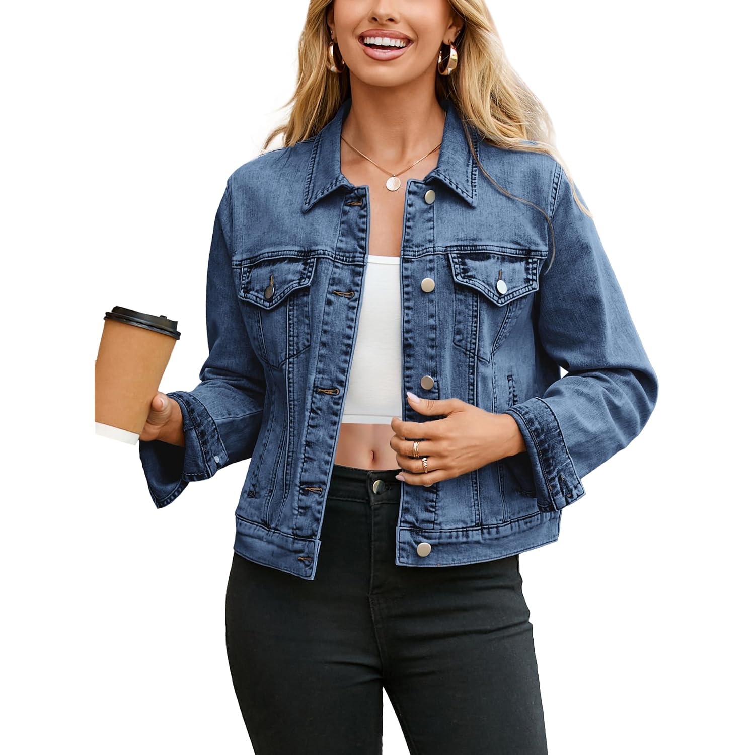 Glamaker Womens Jean Jacket 2026 Basic Trendy Long Sleeve Denim Jackets Button Down Fitted Western Coat With Pockets