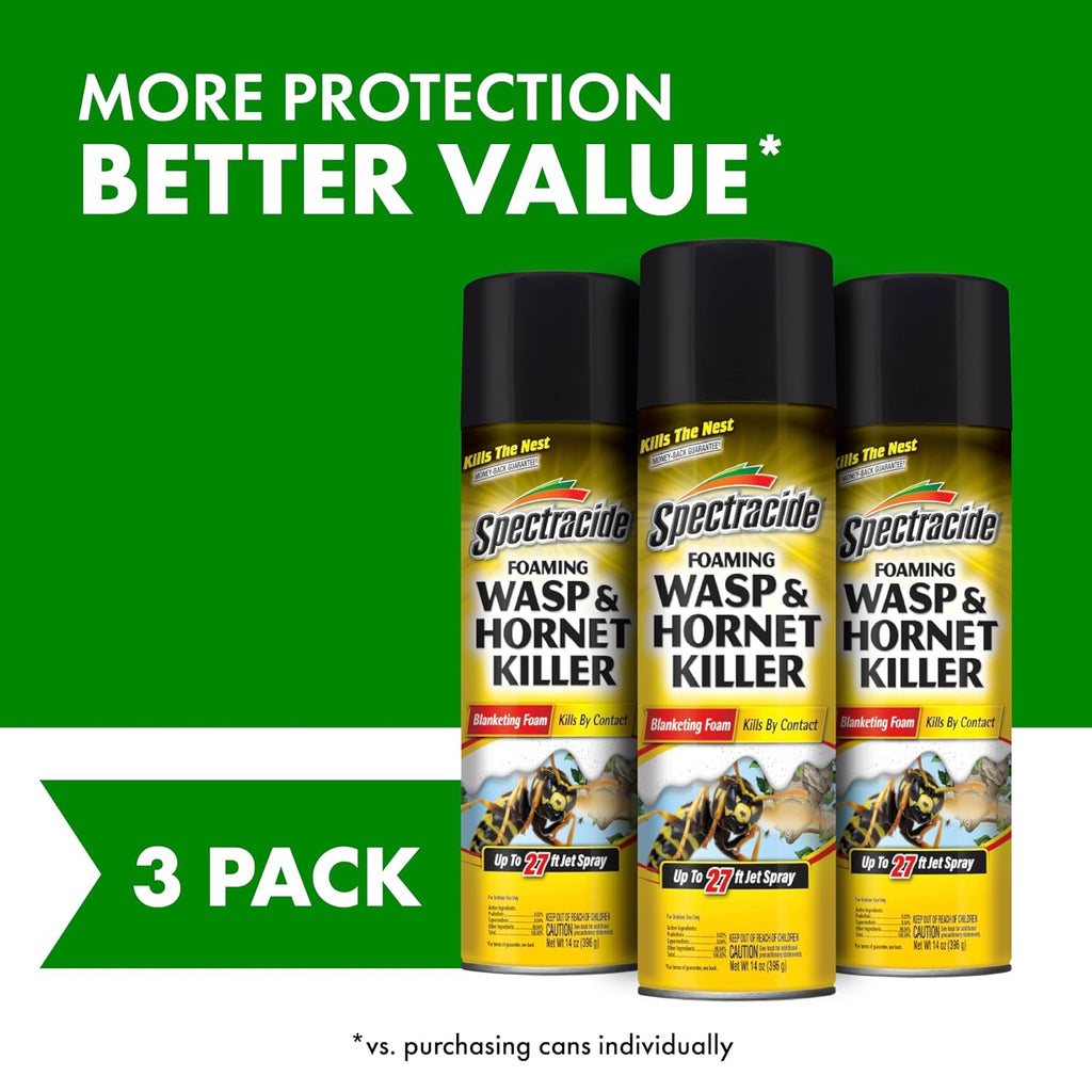 Spectracide Foaming Wasp & Hornet Killer, Blanketing Foam Kills By Contact, 14 Ounces, 3 Pack