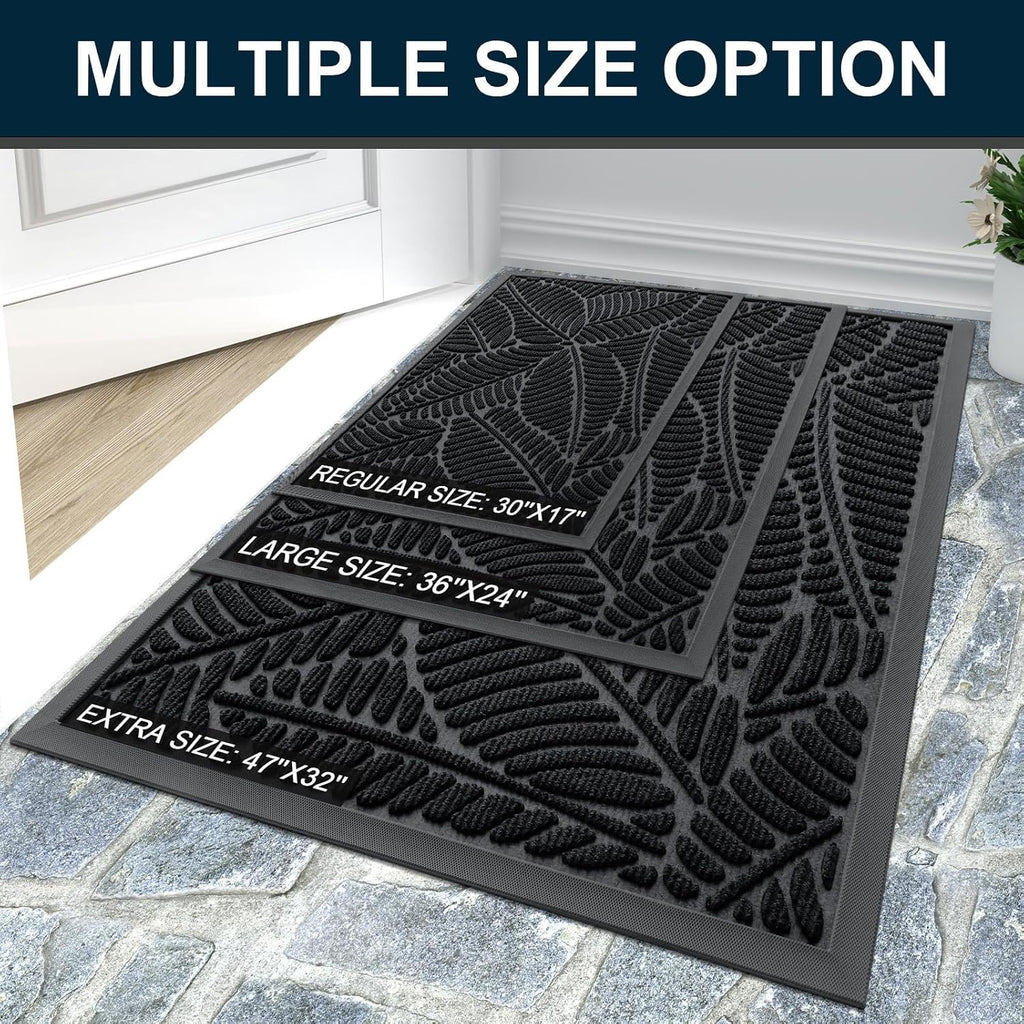 Waterproof Doormat, Sturdy Natural Rubber Front Indoor Mat, Non Slip Low Profile Indoor Outdoor Door Mats, Stain And Fade Resistant Floor Mat, Easy Clean Patio Entrance Mat, 29.5X17, Black