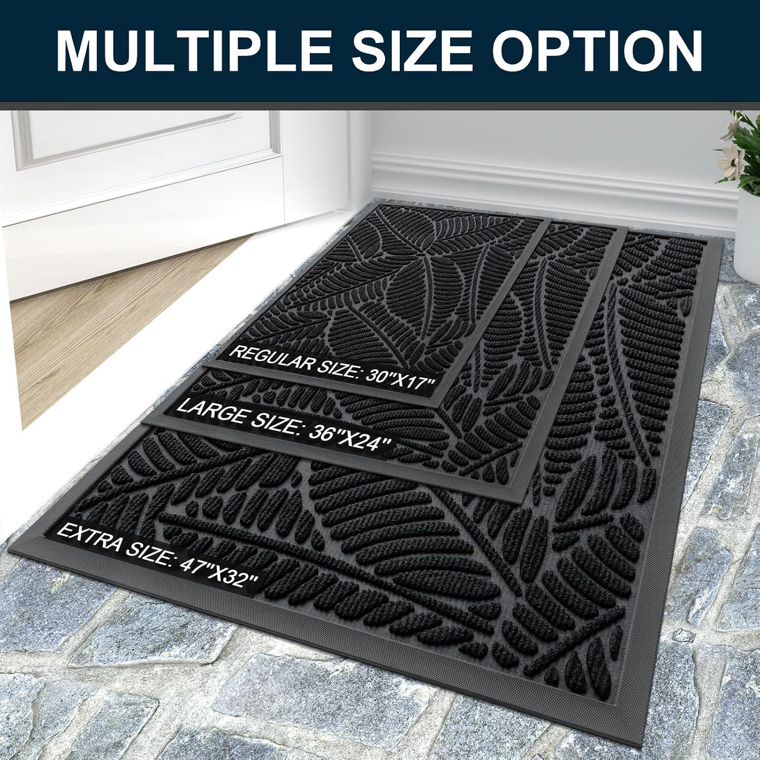 Waterproof Doormat, Sturdy Natural Rubber Front Indoor Mat, Non Slip Low Profile Indoor Outdoor Door Mats, Stain And Fade Resistant Floor Mat, Easy Clean Patio Entrance Mat, 29.5X17, Black