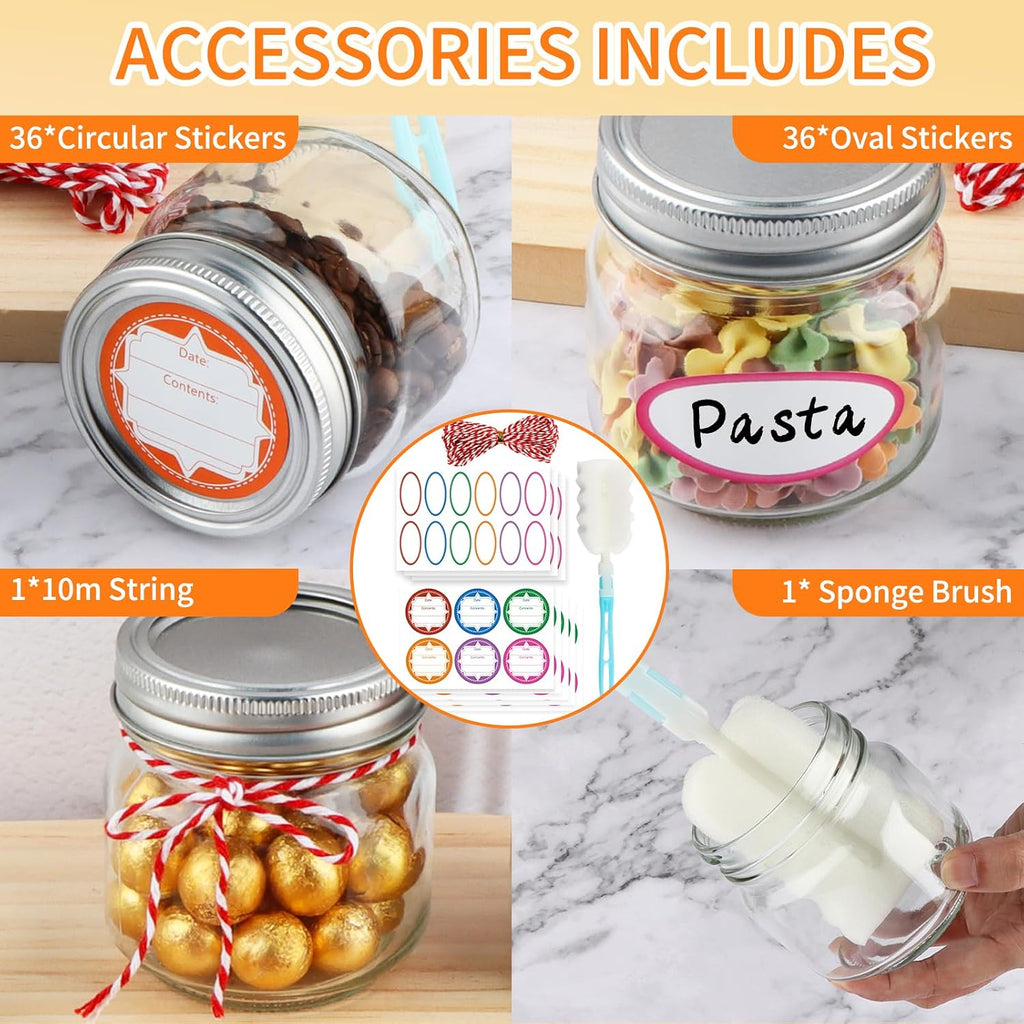 30 Pack Mason Jars 8 Oz With Regular Lids And Bands, Half Pint Canning Jars, Small Glass Jars For Honey Jelly Jam Crafts