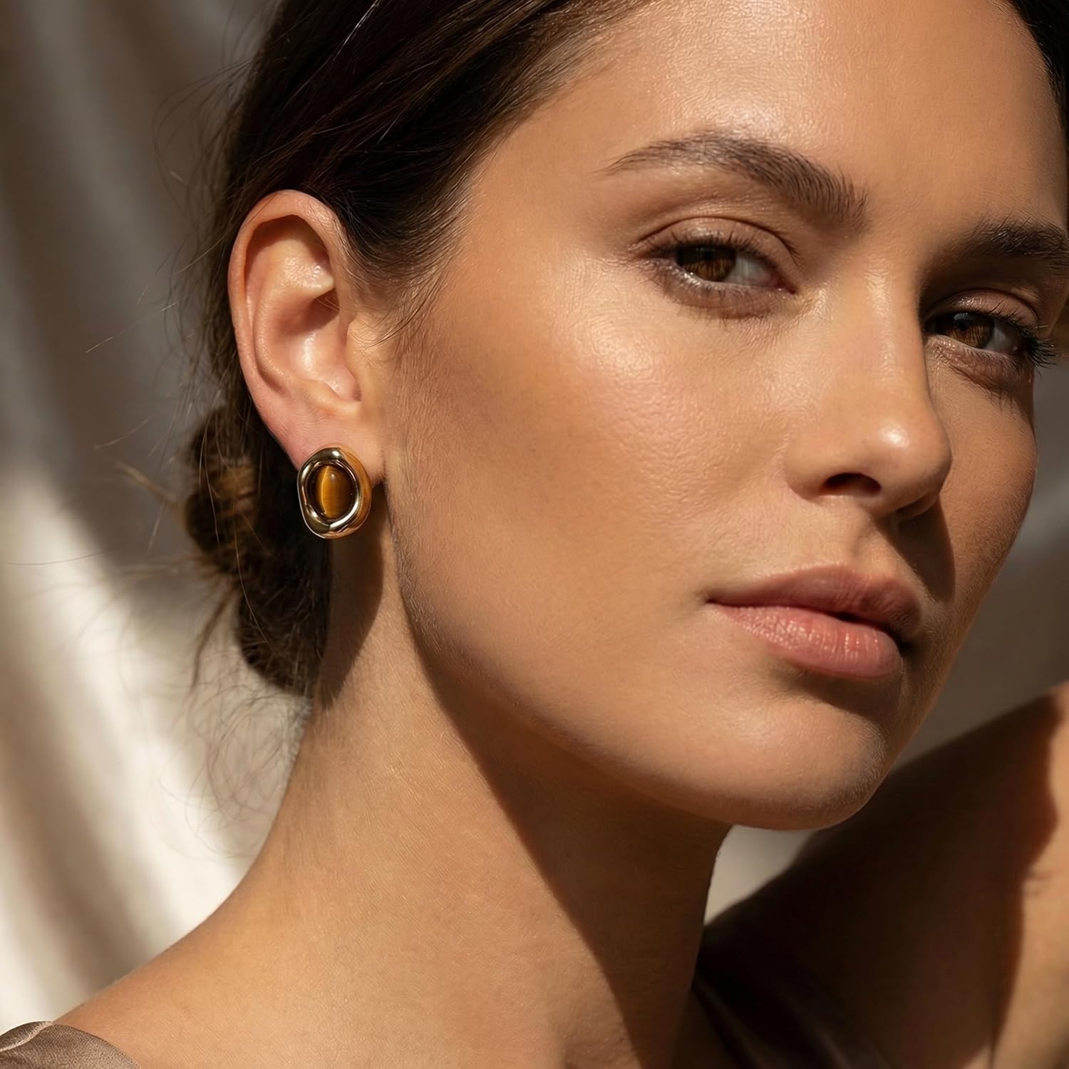 Jean Beau Chunky Gold Stone Stud Earrings for Women, Trendy Natural Gemstone Hypoallergenic Earing Valentine Jewelry Gift
