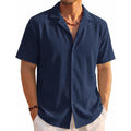 Eklentson Mens Button Down Shirt Short Sleeve Textured Cuban Shirts Lightweight Breathable Summer Beach Casual Shirt