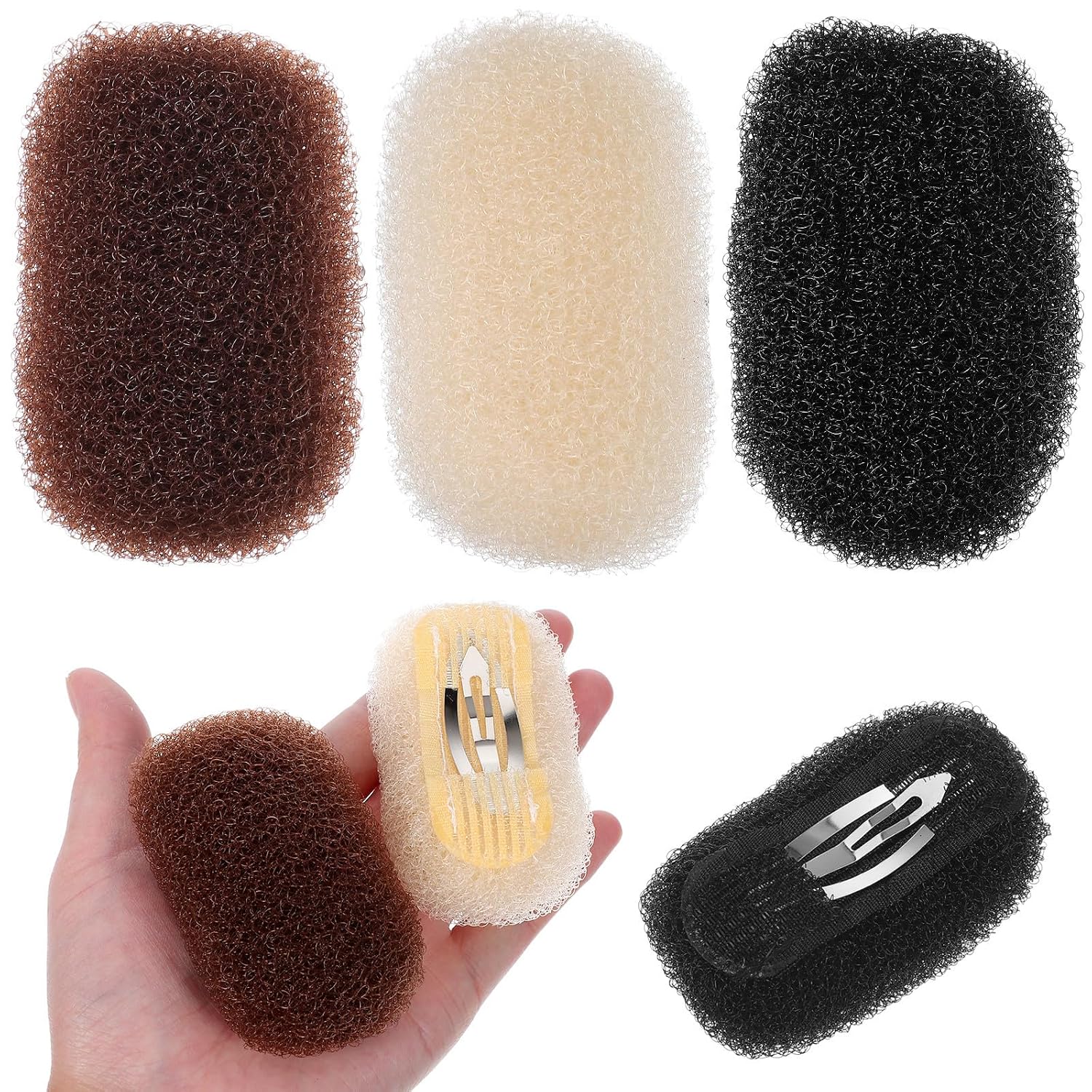 Beaupretty 3Pcs Volume Bump Up Hair Sponge Inserts And Puff Cushion Clips - Hair Styling Tools For Women Girls