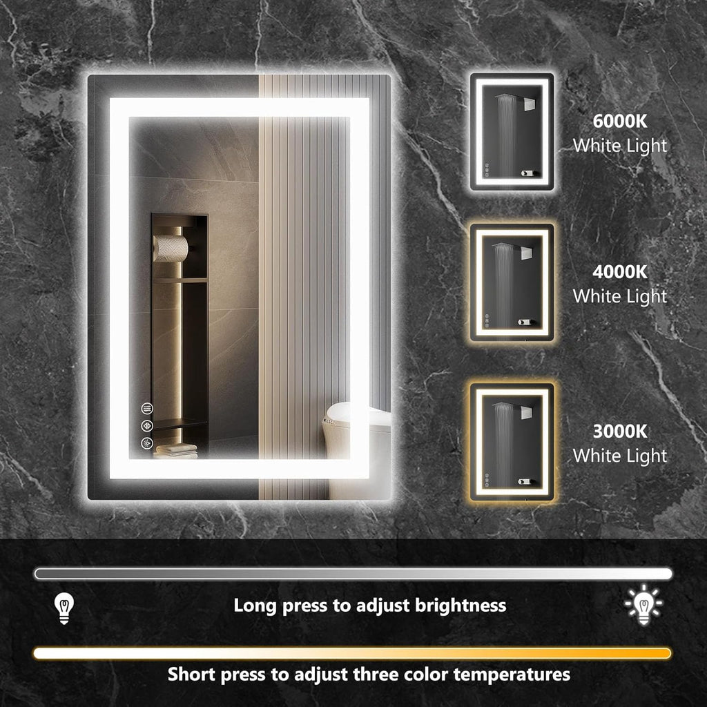 Sweetcrispy 24"x32" Smart Anti-Fog LED Bathroom Mirror with Lights and Front Light & Backlit, 3 Color Temperatures, Dimmable, Memory Function, Rectangle Modern Vanity Mirror