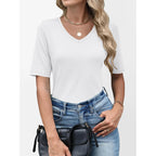 Anrabess Womens Half Sleeve Tops V Neck Shirts | Comfy Soft Basic Fit Tee, Business Casual Work Daily Wear T-Shirts, Summer Spring Trendy Clothes
