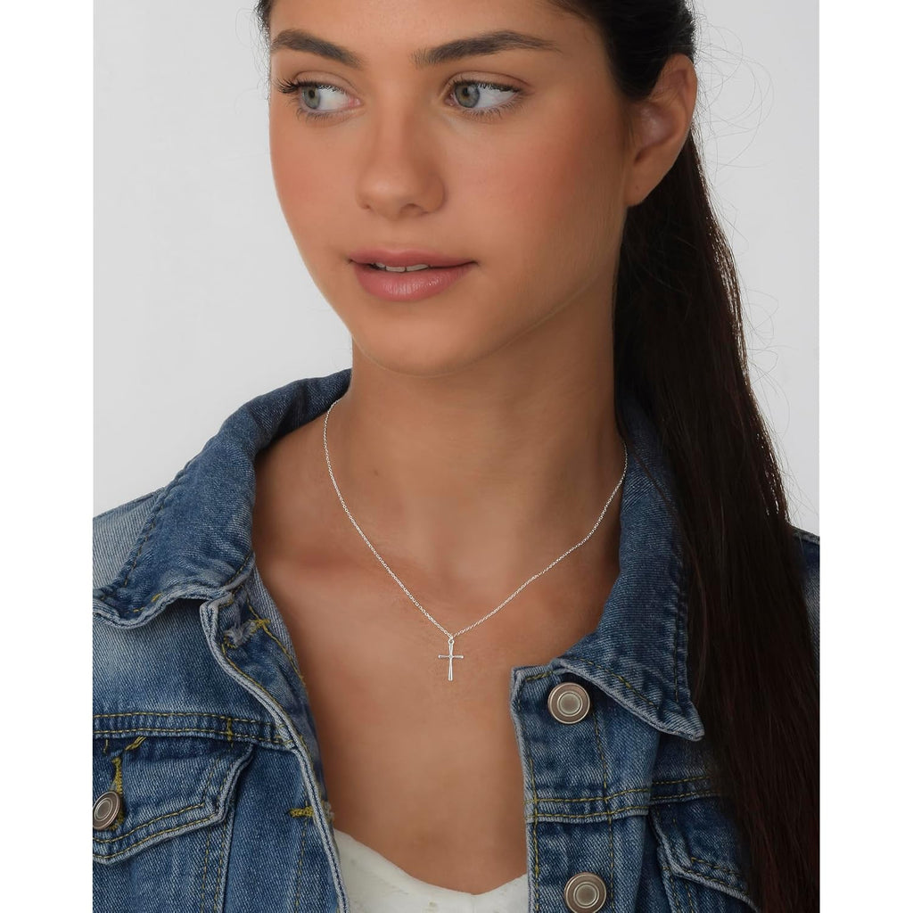 Annika Bella Cross Necklace for Women, 16-18 Inches Silver/Gold Chain, Women's Small Simple Cross Necklaces Religious Charm Jewelry, Faith Gift for Her