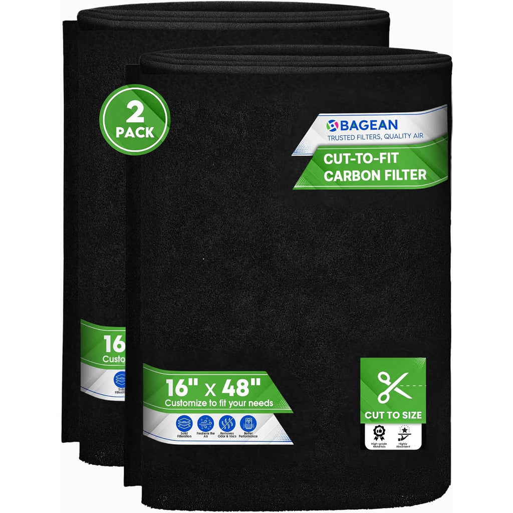 Bagean Cut To Fit Activated Carbon Filter Sheet 16” X 48” Carbon Air Filter | Fits Air Purifiers Window Ac Air Vent And More - Activated Charcoal Filter Effectively Filters Odors & Freshens Air (2-Pack)