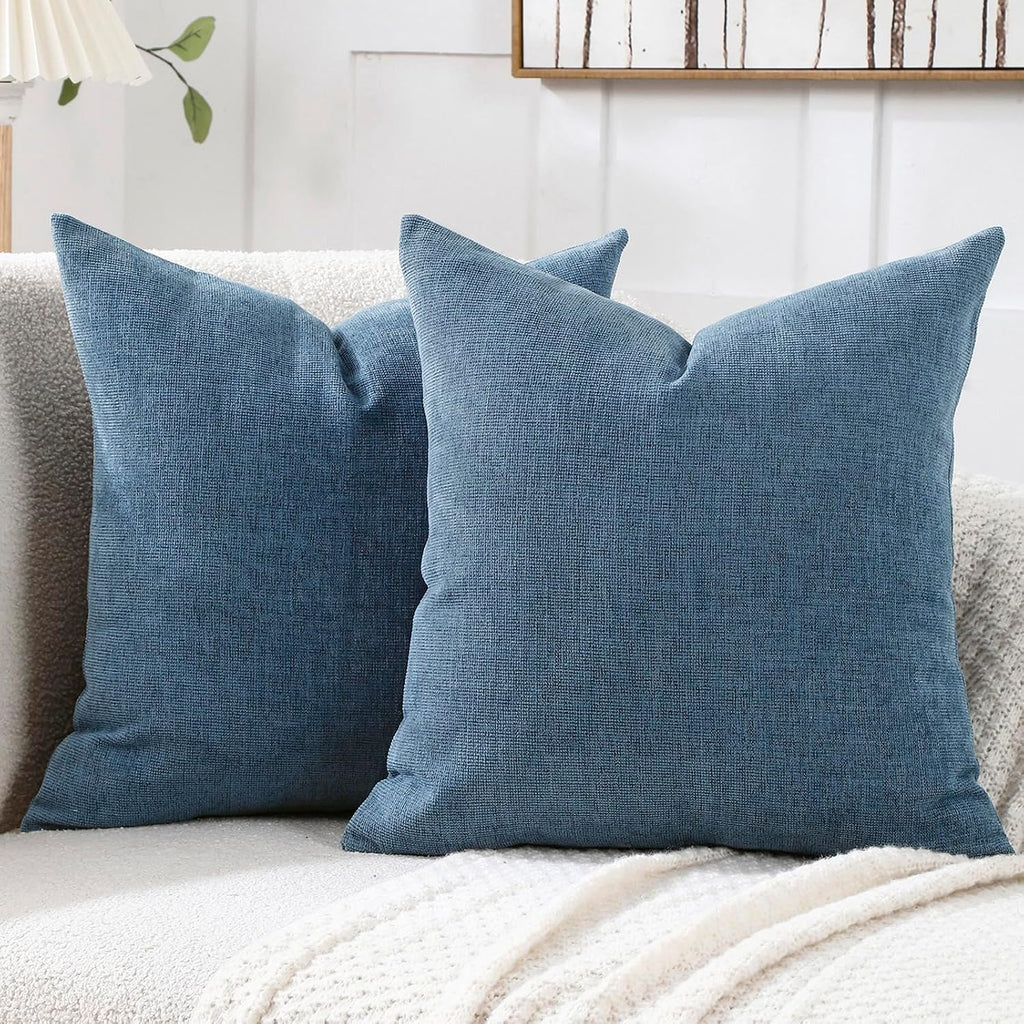 Decorative Chenille Throw Pillow Covers 24X24 Cushion Case Steelblue | Pack Of 2 Square Soft Cozy Concise Modern Farmhouse Fall Pillow Covers For Sofa Couch Bed Living Room Home Decor