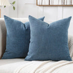Decorative Chenille Throw Pillow Covers 24X24 Cushion Case Steelblue | Pack Of 2 Square Soft Cozy Concise Modern Farmhouse Fall Pillow Covers For Sofa Couch Bed Living Room Home Decor