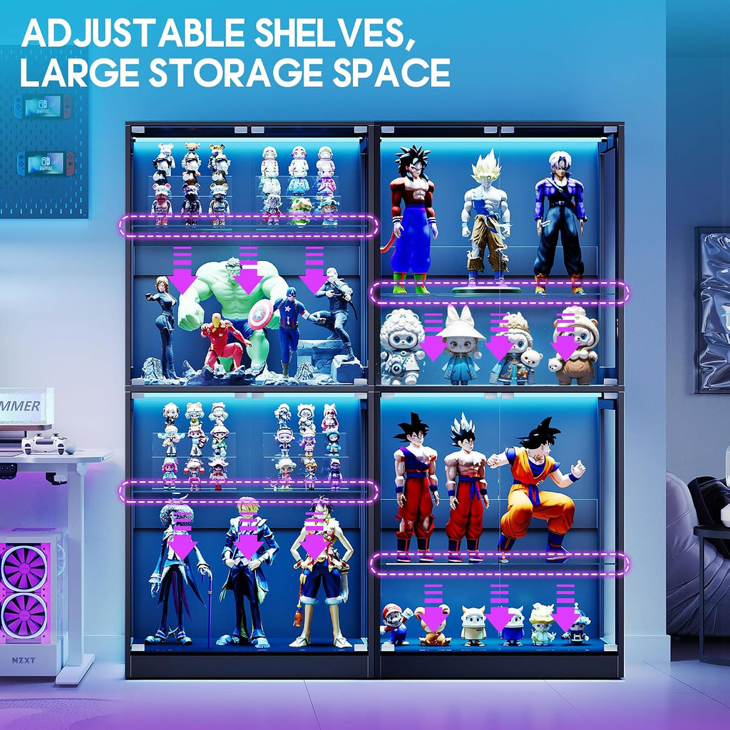 Amerlife 32-Inch Rgb Display Cabinet With Glass Shelves | 70 H X 32 W X 16 D In, 4-Tier Storage, Rgb Led Lights, Press-To-Open Doors, For Collectibles, Black