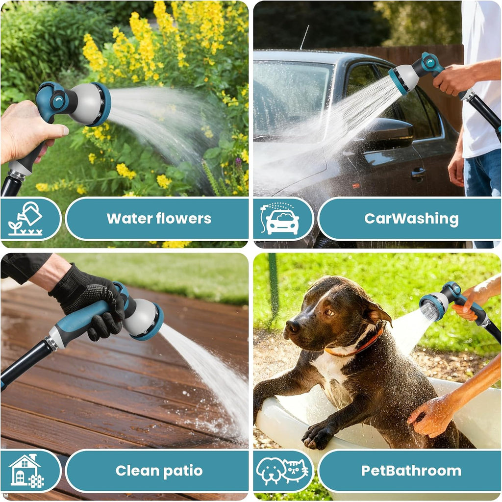 Garden Hose Water Hose – 100Ft Lightweight Flexible Outdoor Hose, Kink-Free, Weather Resistant, 3/4” Metal Fittings, 10-Function Spray Nozzle For Yard Car Wash