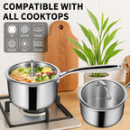 Ewfen 3 Ply Stainless Steel Saucepan With Lid, 3 Quart Multipurpose Cooking Pot, Stay-Cool Handle, Induction Oven Dishwasher Safe, 3 Qt
