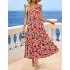 Zesica Women'S Summer Boho Floral Midi Dress 2026 Casual Ruffle Cap Sleeve Beach Wedding Guest Flowy Tiered Long Dresses